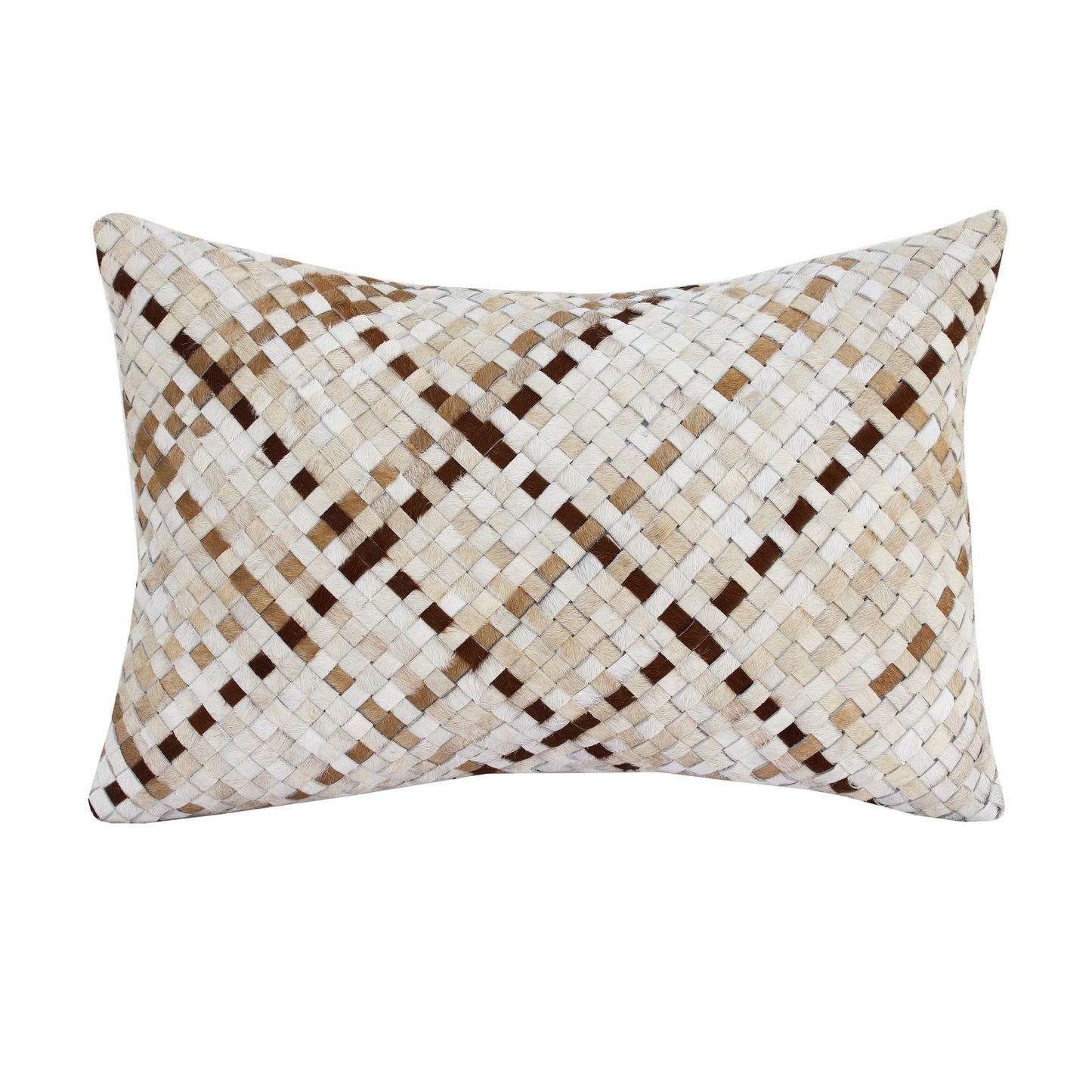 16" X 24" Brown and Ivory Check Faux Leather Zippered Pillow