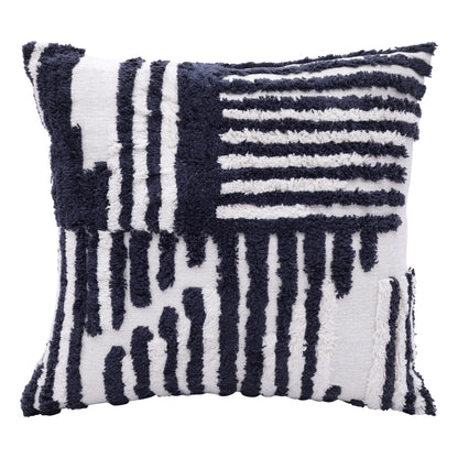 22" Navy and White Geometric Cotton Throw Pillow