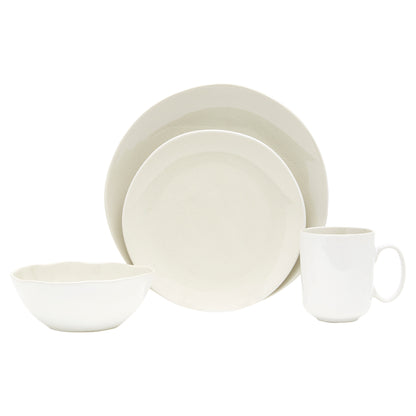 White and Natural Sixteen Piece Round Ceramic Service For Four Dinnerware Set