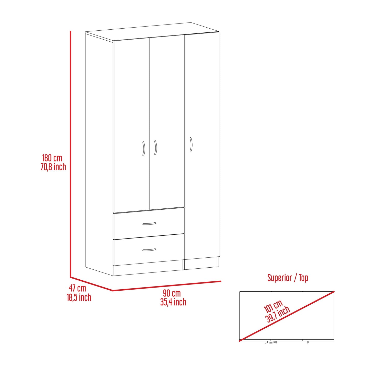 35" Dark Gray Two Drawer Combo Dresser