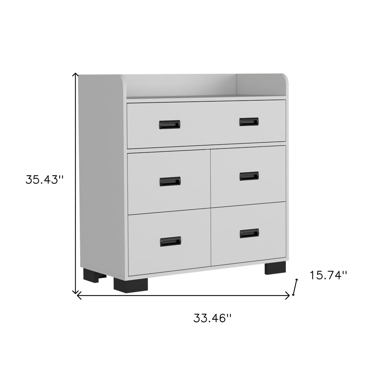 33" White Five Drawer Dresser