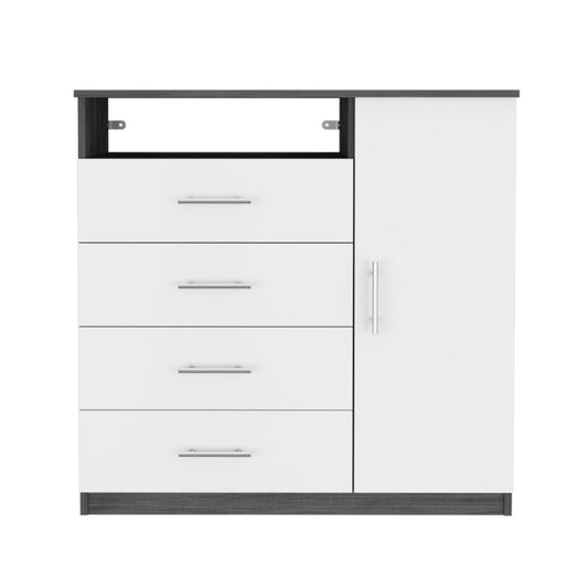 36" White and Gray Four Drawer Combo Dresser