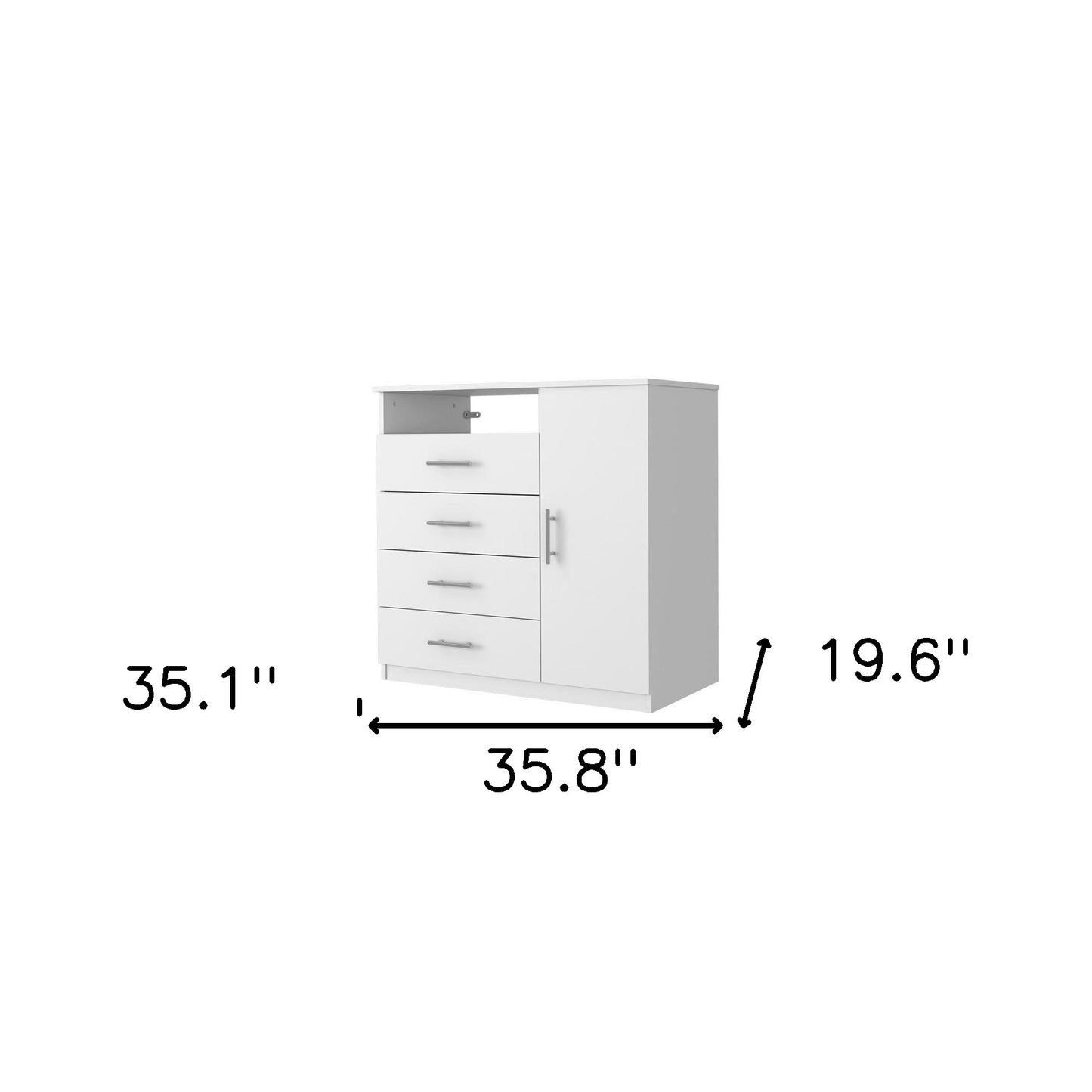 36" White Four Drawer Combo Dresser