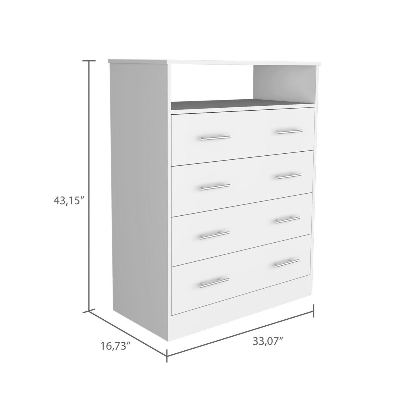 33" White Four Drawer Dresser