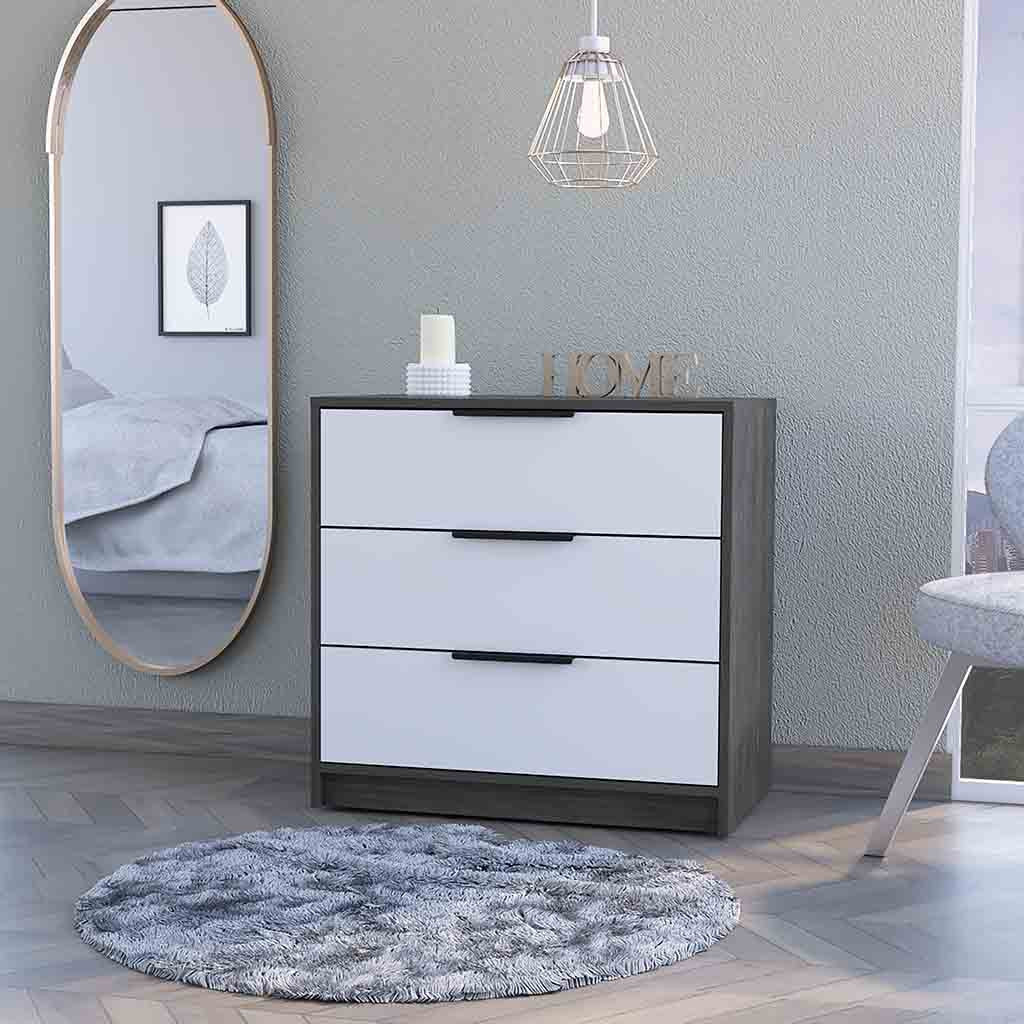 28" White and Gray Three Drawer Dresser