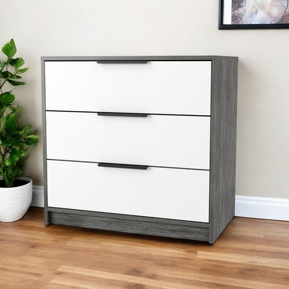 28" White and Gray Three Drawer Dresser