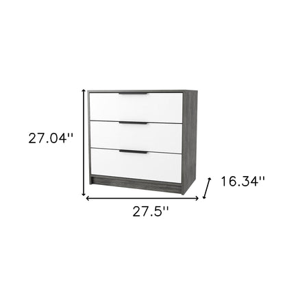 28" White and Gray Three Drawer Dresser