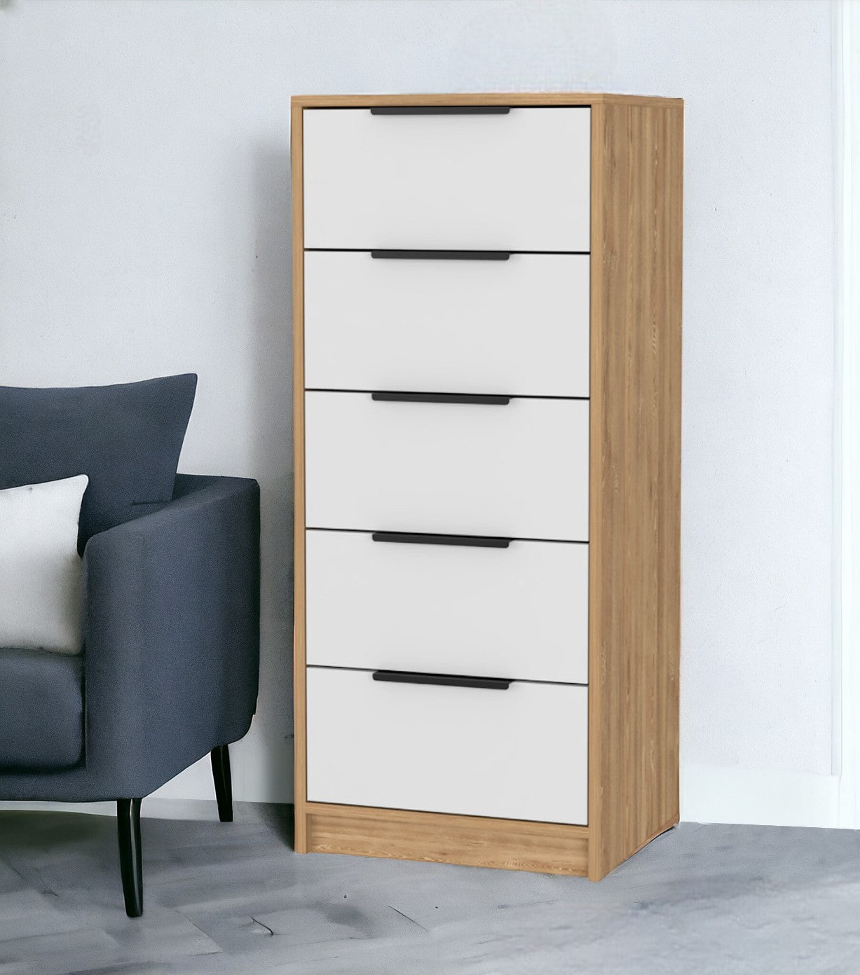 18" White and Natural Five Drawer Standard Chest