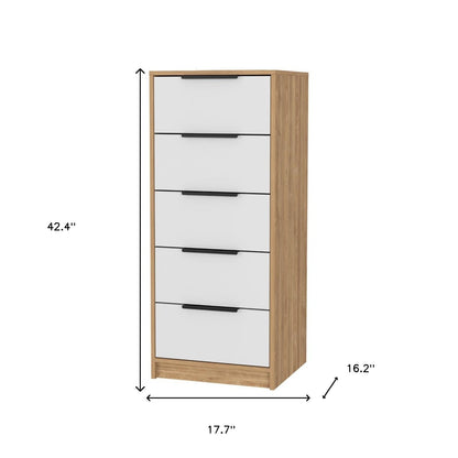 18" White and Natural Five Drawer Standard Chest