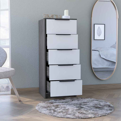 18" White and Gray Five Drawer Standard Chest