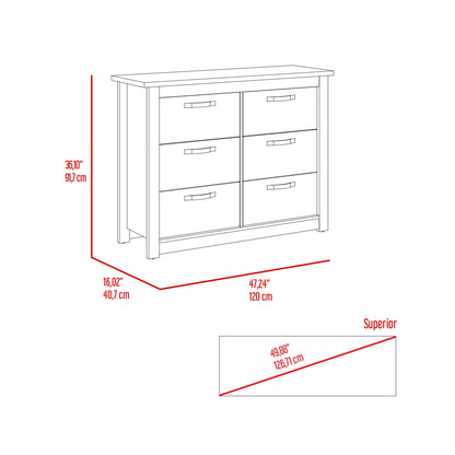 47" Oak Six Drawer Dresser