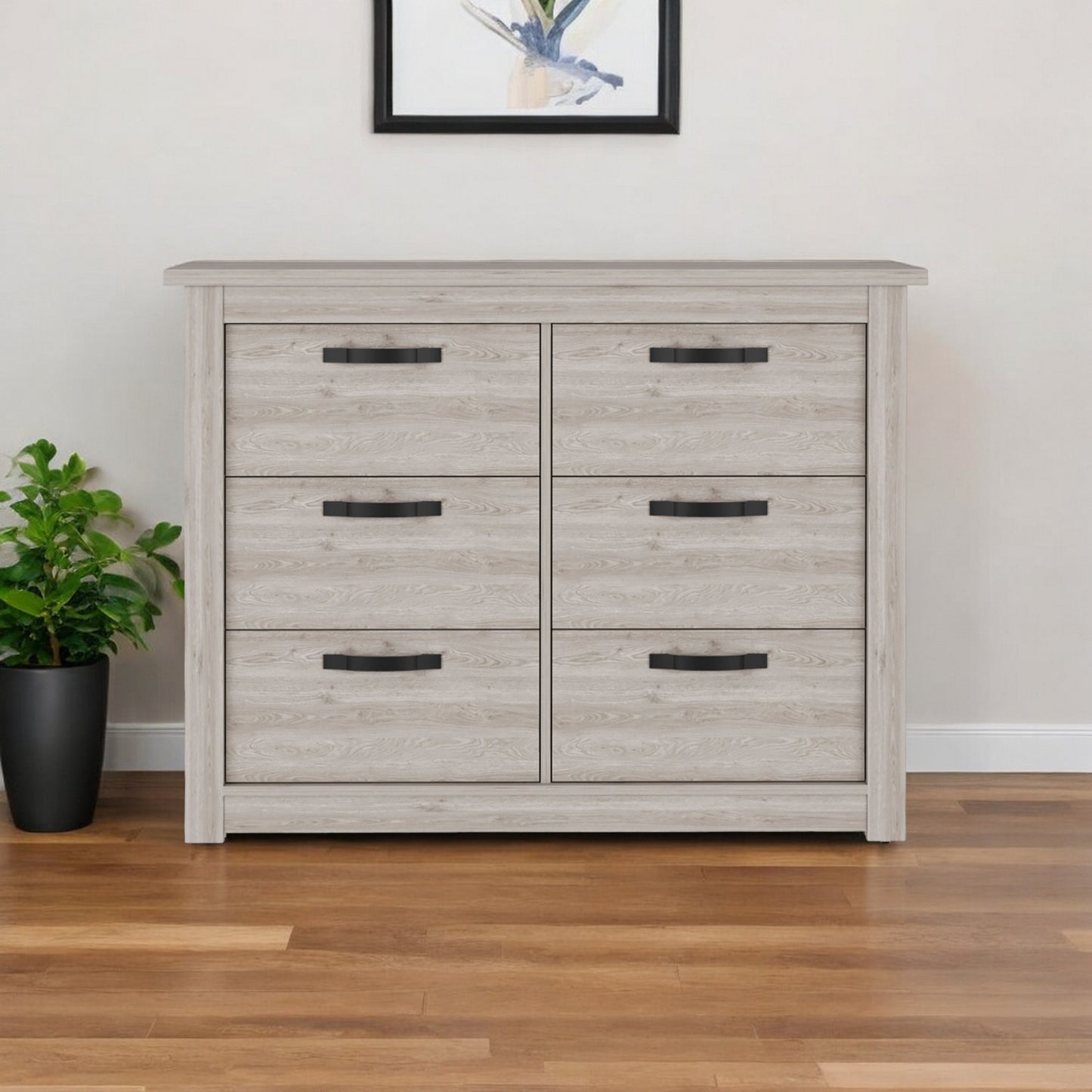 47" Oak Six Drawer Dresser