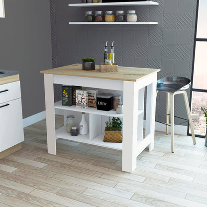 White and Oak 41" Kitchen Island With Storage