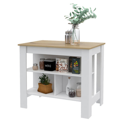 White and Oak 41" Kitchen Island With Storage