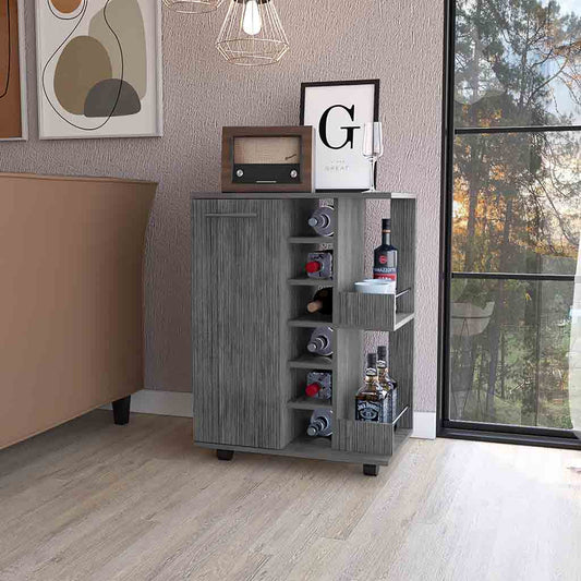 Gray Rolling Bar Cart With Wine Storage