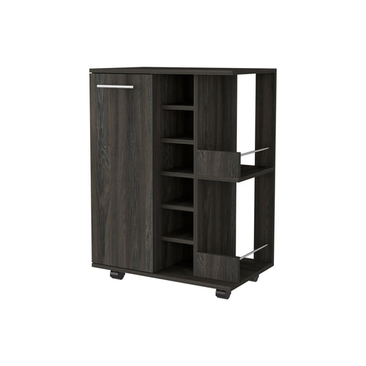 Espresso Rolling Bar Cart With Wine Storage