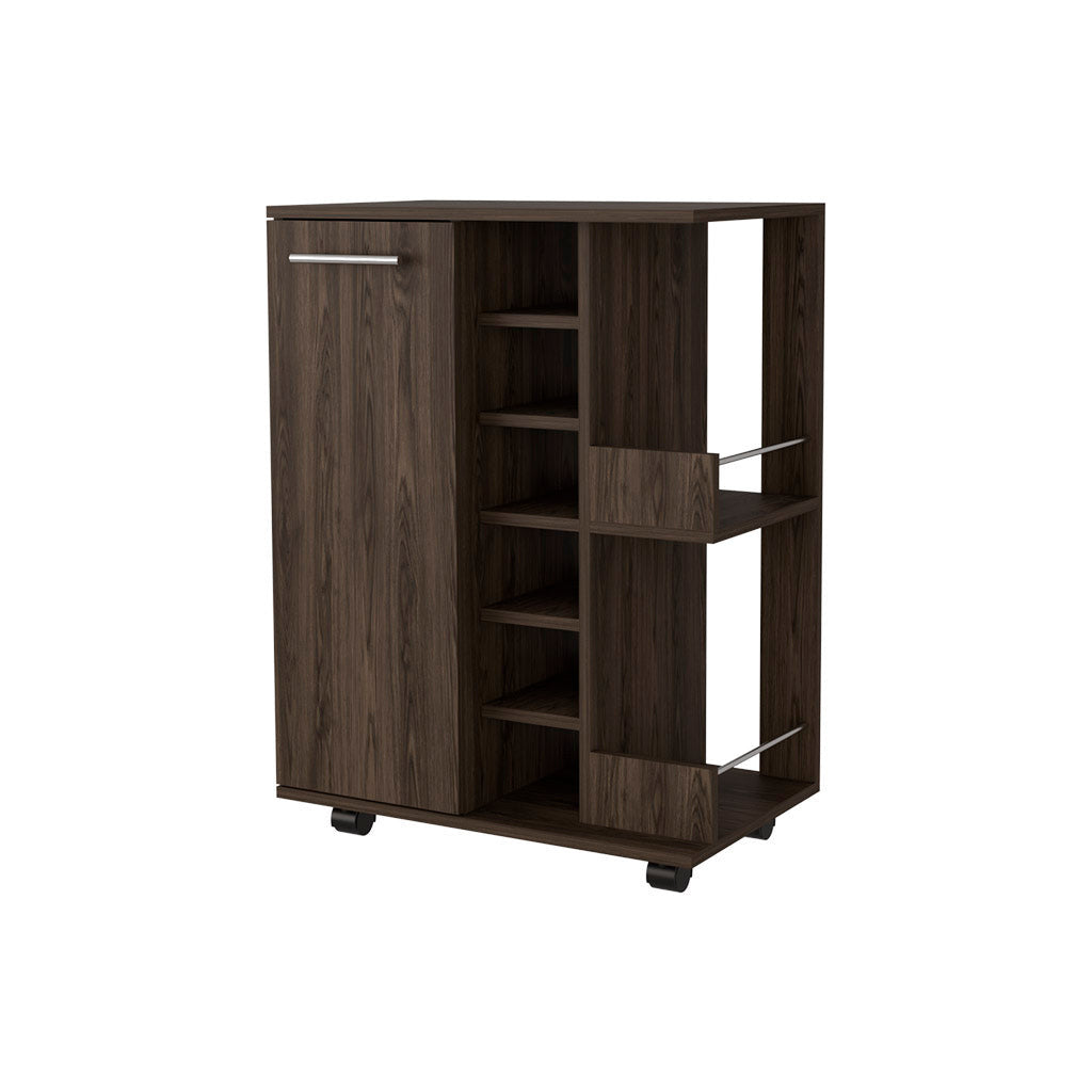 Brown Rolling Bar Cart With Wine Storage