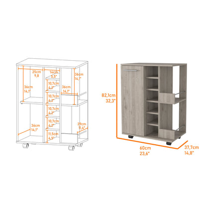 Light Gray Rolling Bar Cart With Wine Storage