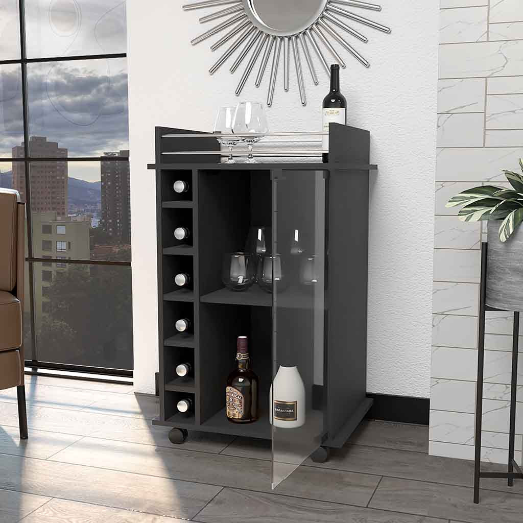 Black Rolling Bar Cart With Wine Storage