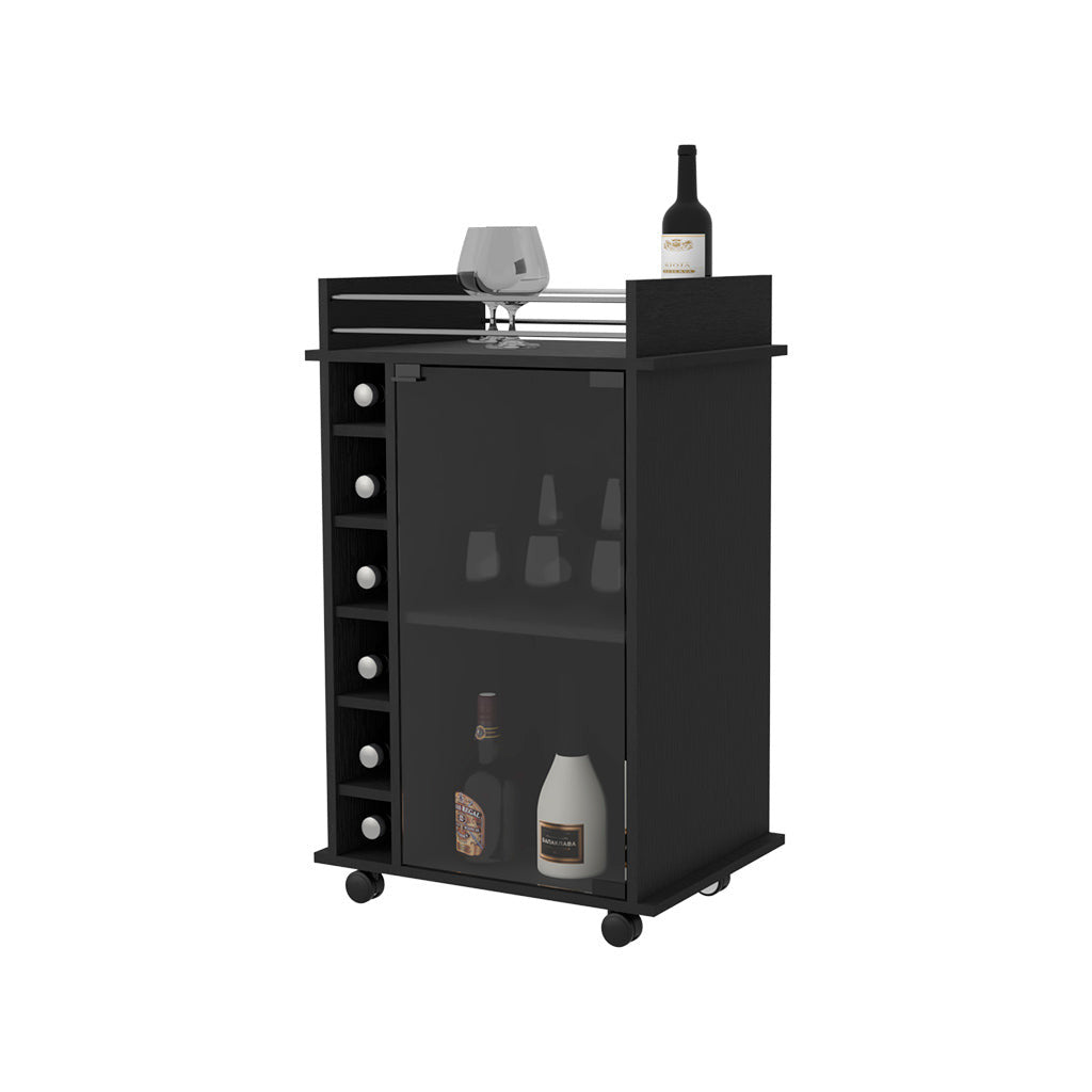 Black Rolling Bar Cart With Wine Storage