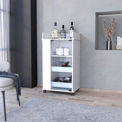 White Rolling Bar Cart With Wine Storage