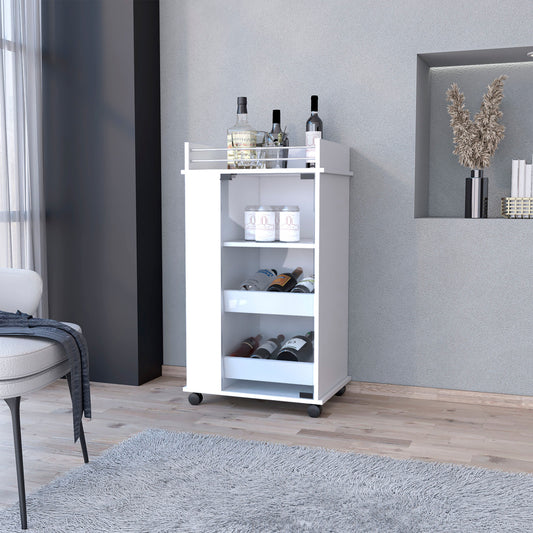 White Rolling Bar Cart With Wine Storage