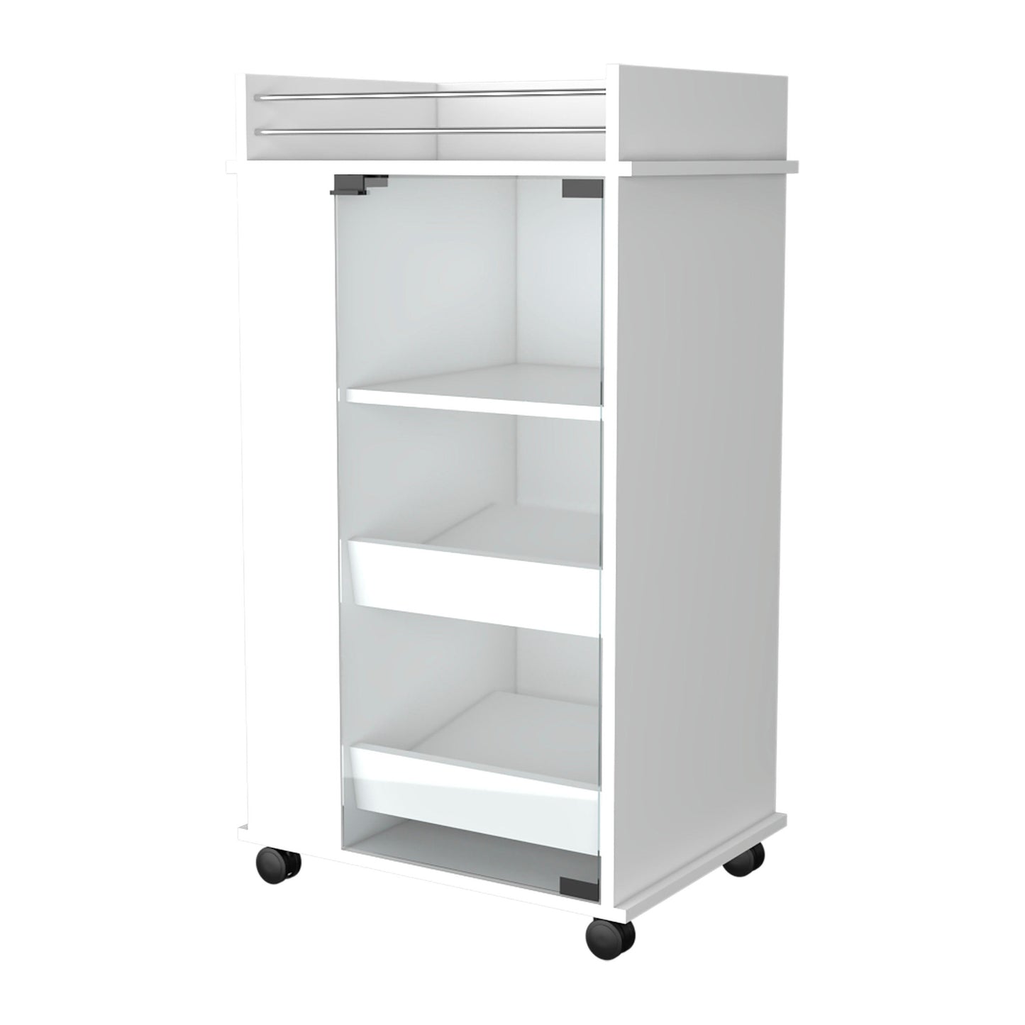 White Rolling Bar Cart With Wine Storage