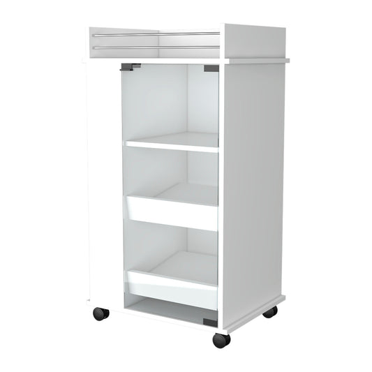 White Rolling Bar Cart With Wine Storage