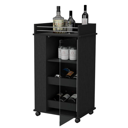 Black Rolling Bar Cart With Wine Storage