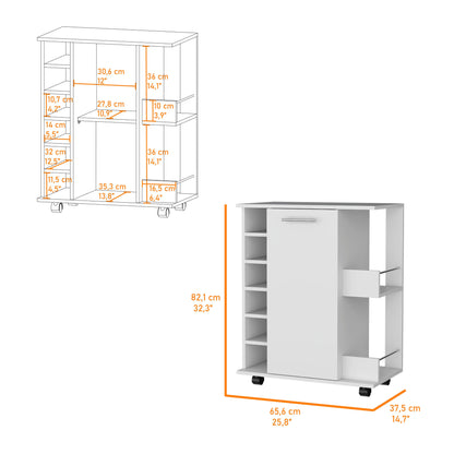 White Rolling Bar Cart With Wine Storage