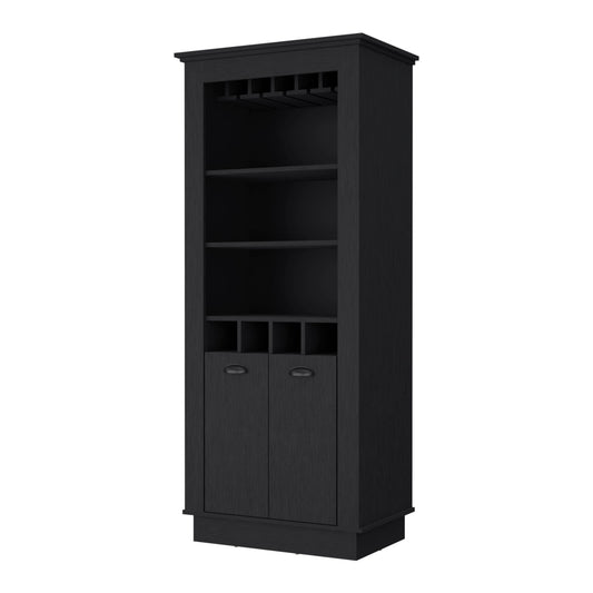 70" Black Bar Cabinet With Wine Storage