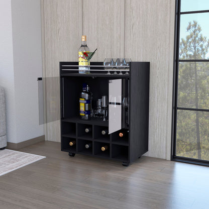 Black Rolling Bar Cart With Wine Storage