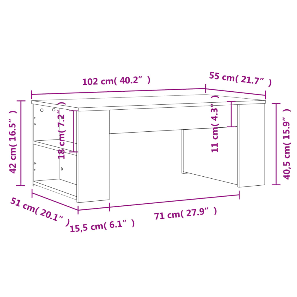 Coffee Table White 40.2"x21.7"x16.5" Engineered Wood