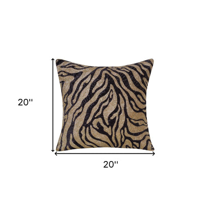 20" X 20" Gold Safari Animals Abstract Polyester Zippered Pillow With Beads