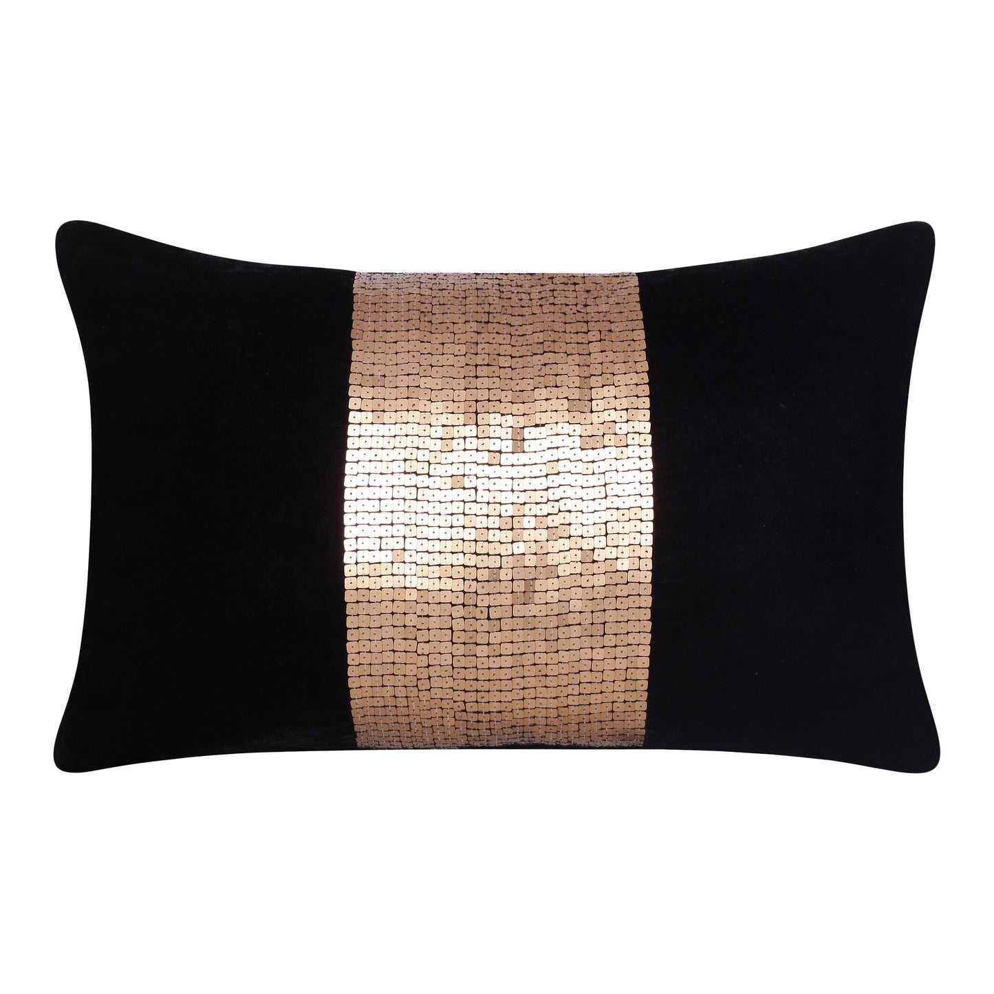 16" X 24" Black Striped Polyester Zippered Pillow With Beads