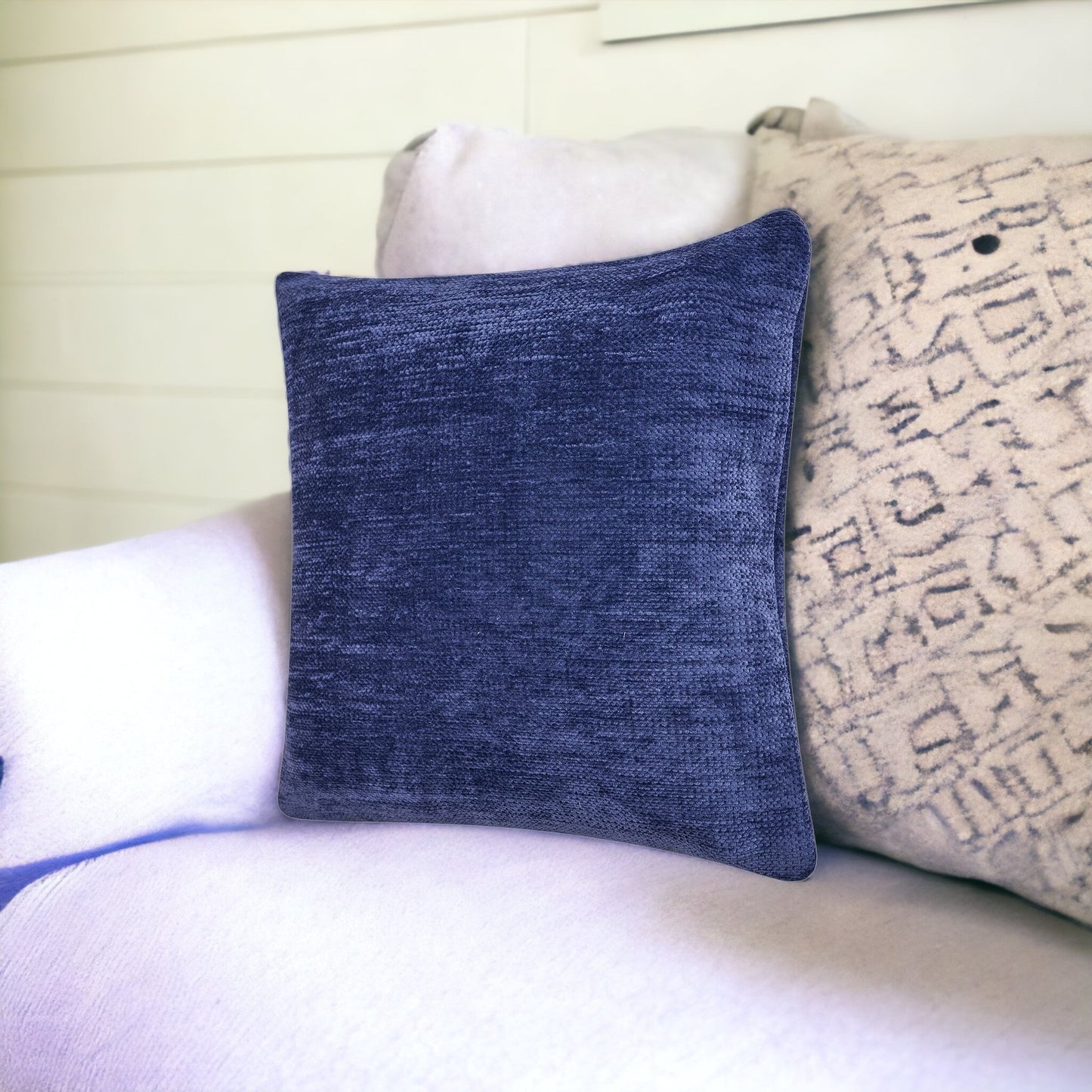 20" X 20" Blue Chenille Zippered Pillow