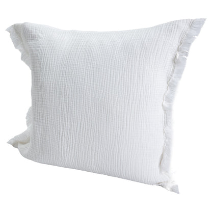 20" X 20" White Cotton Zippered Down Pillow With Fringe