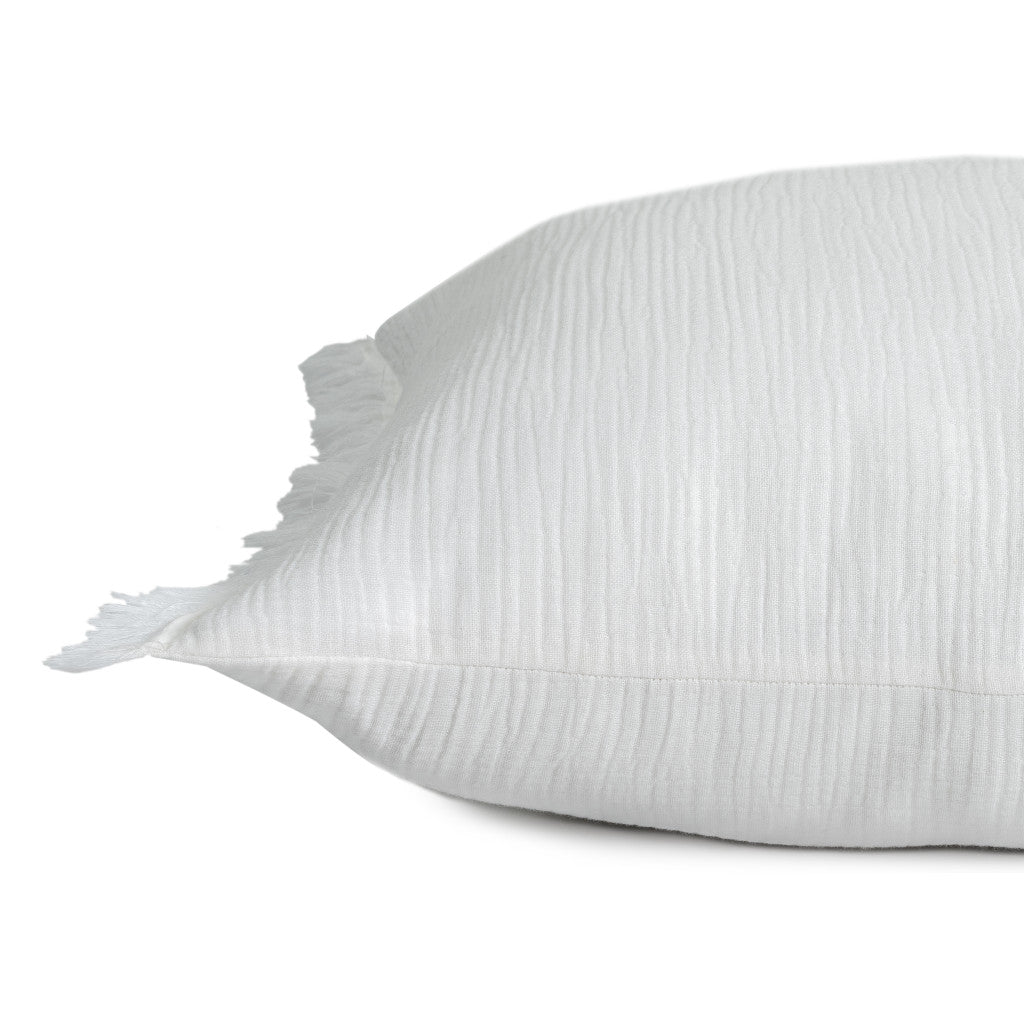 20" X 20" White Cotton Zippered Down Pillow With Fringe