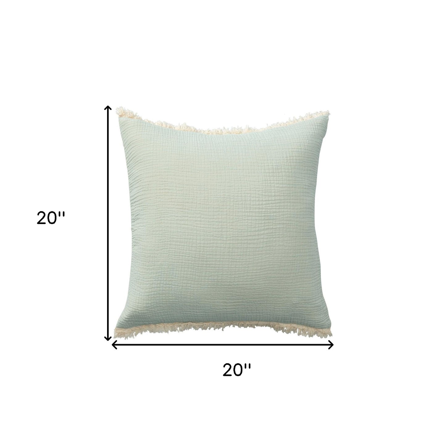 20" X 20" White Cotton Zippered Down Pillow With Fringe