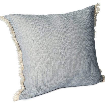 20" X 20" White Cotton Zippered Down Pillow With Fringe