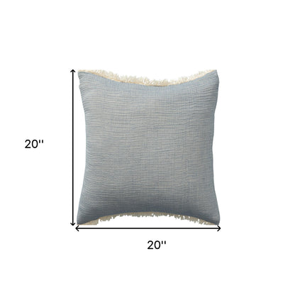 20" X 20" White Cotton Zippered Down Pillow With Fringe