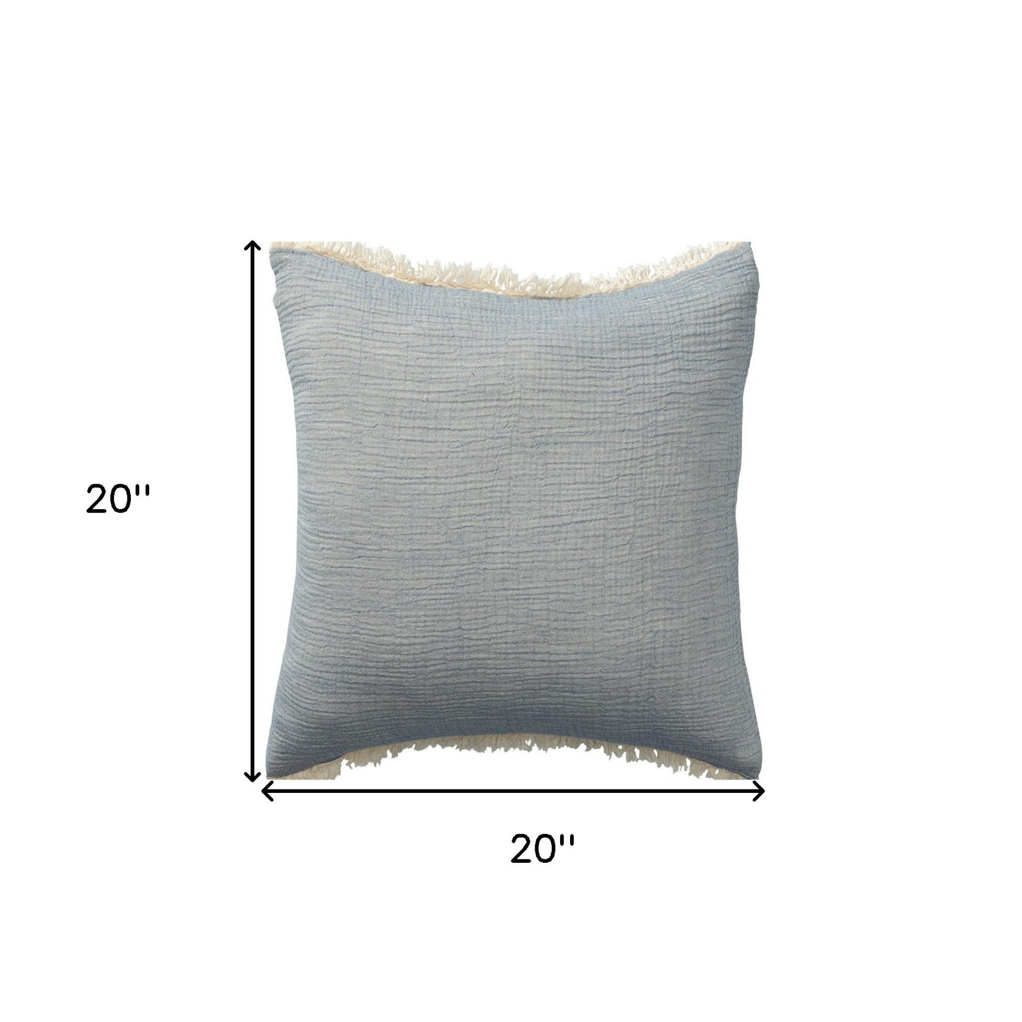 20" X 20" White Cotton Zippered Down Pillow With Fringe