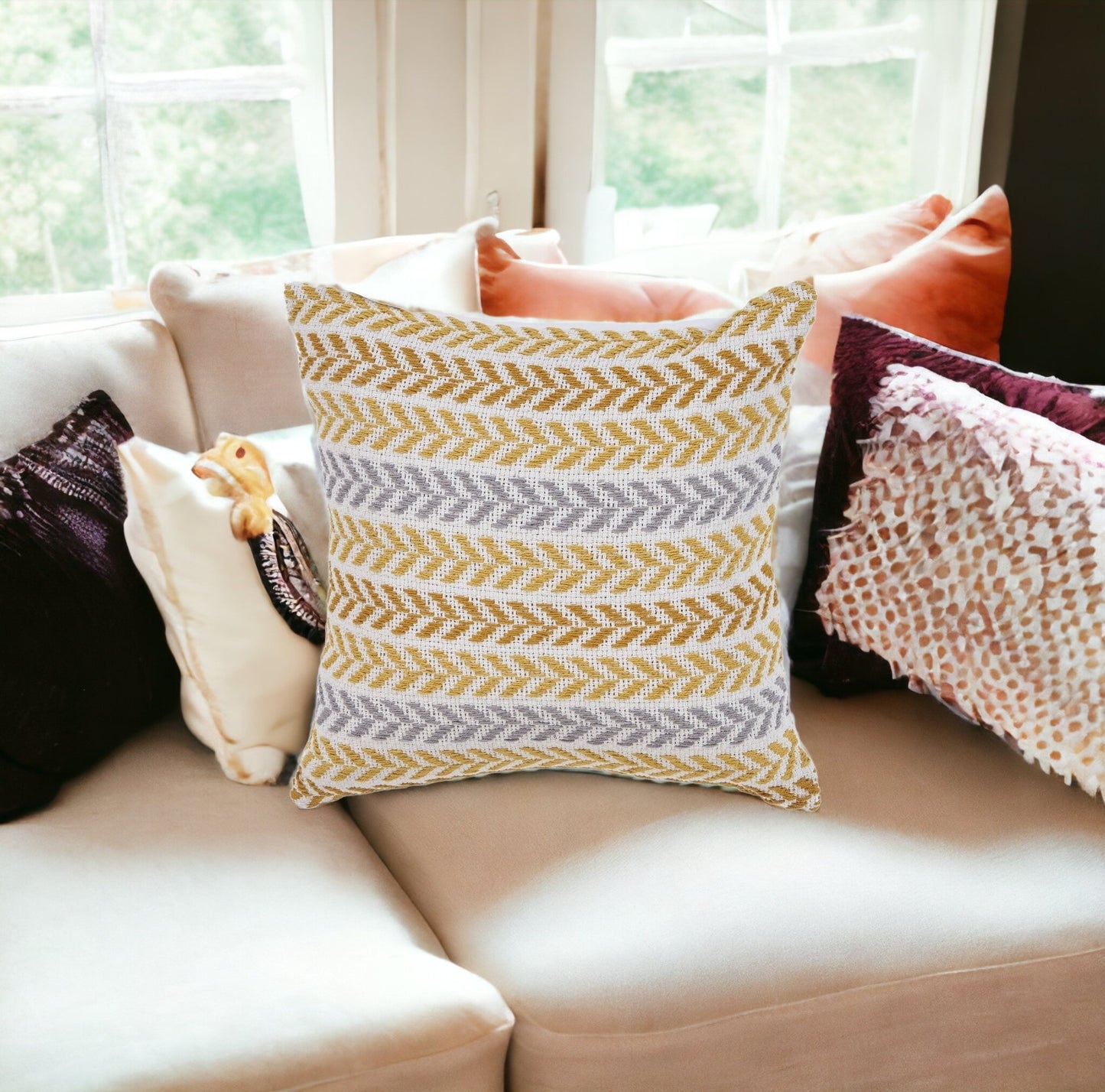 Set of Two 18" X 18" Gray Beach Chevron Cotton Zippered Pillow