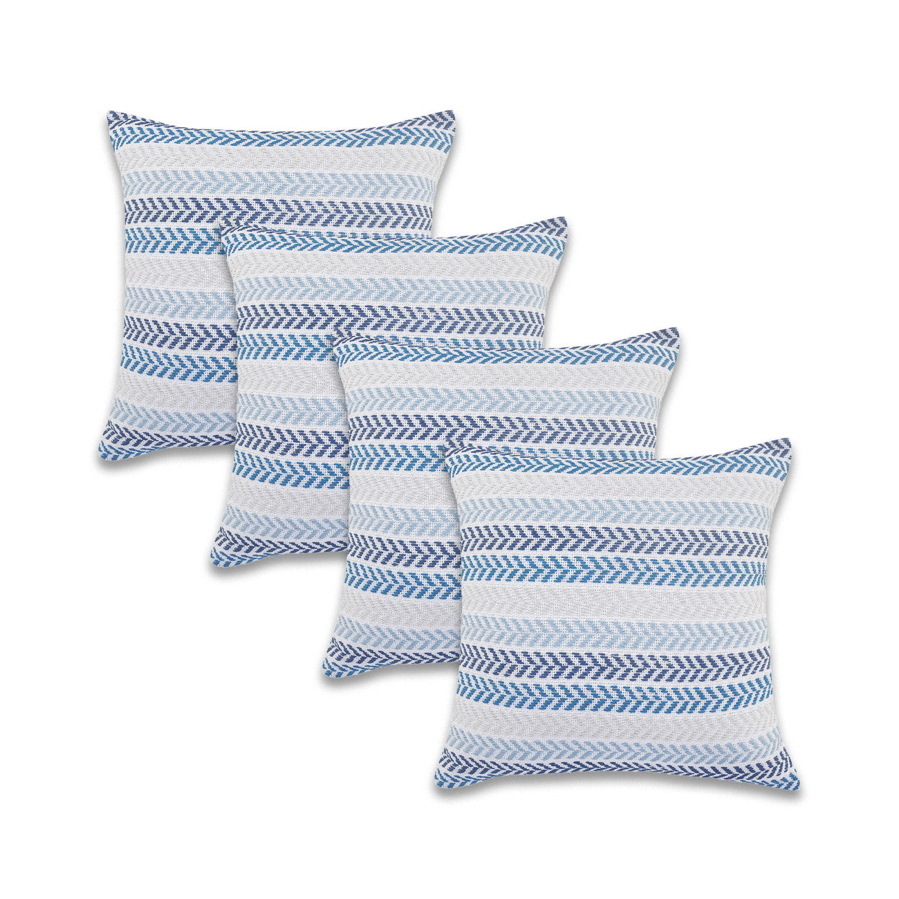 Set of Four 18" X 18" Orange Beach Chevron Cotton Zippered Pillow