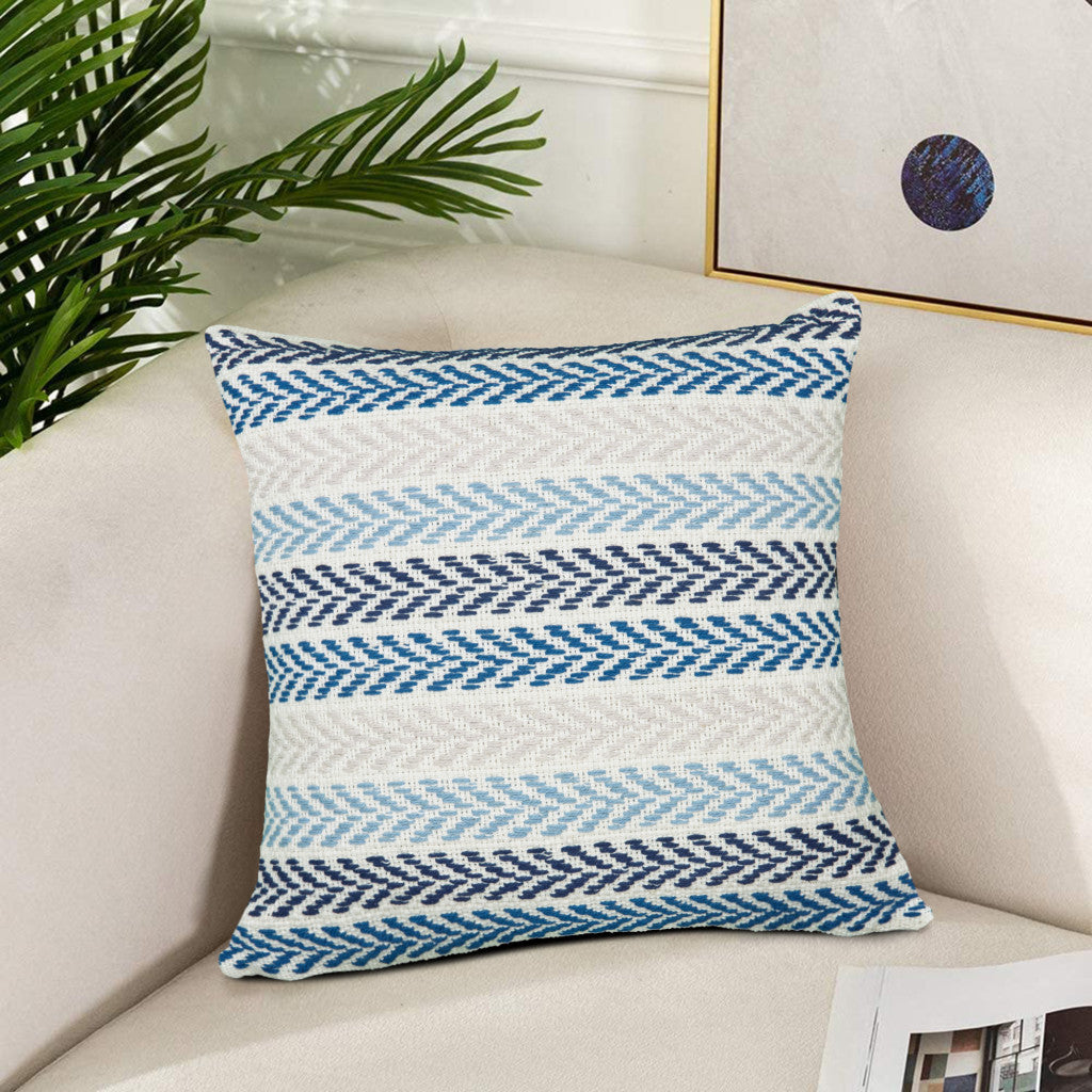 Set of Four 18" X 18" Gray Beach Chevron Cotton Zippered Pillow