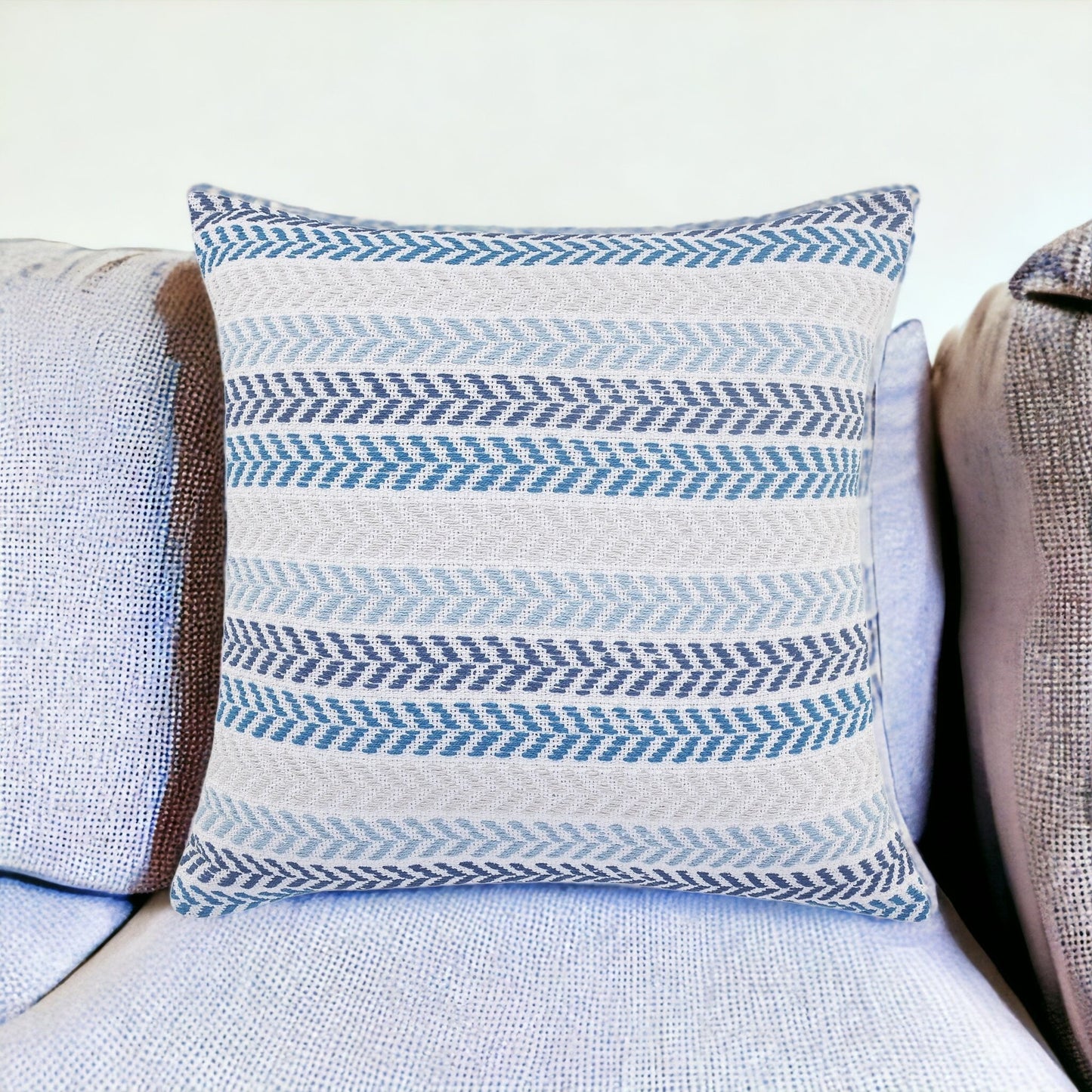 Set of Four 18" X 18" Gray Beach Chevron Cotton Zippered Pillow