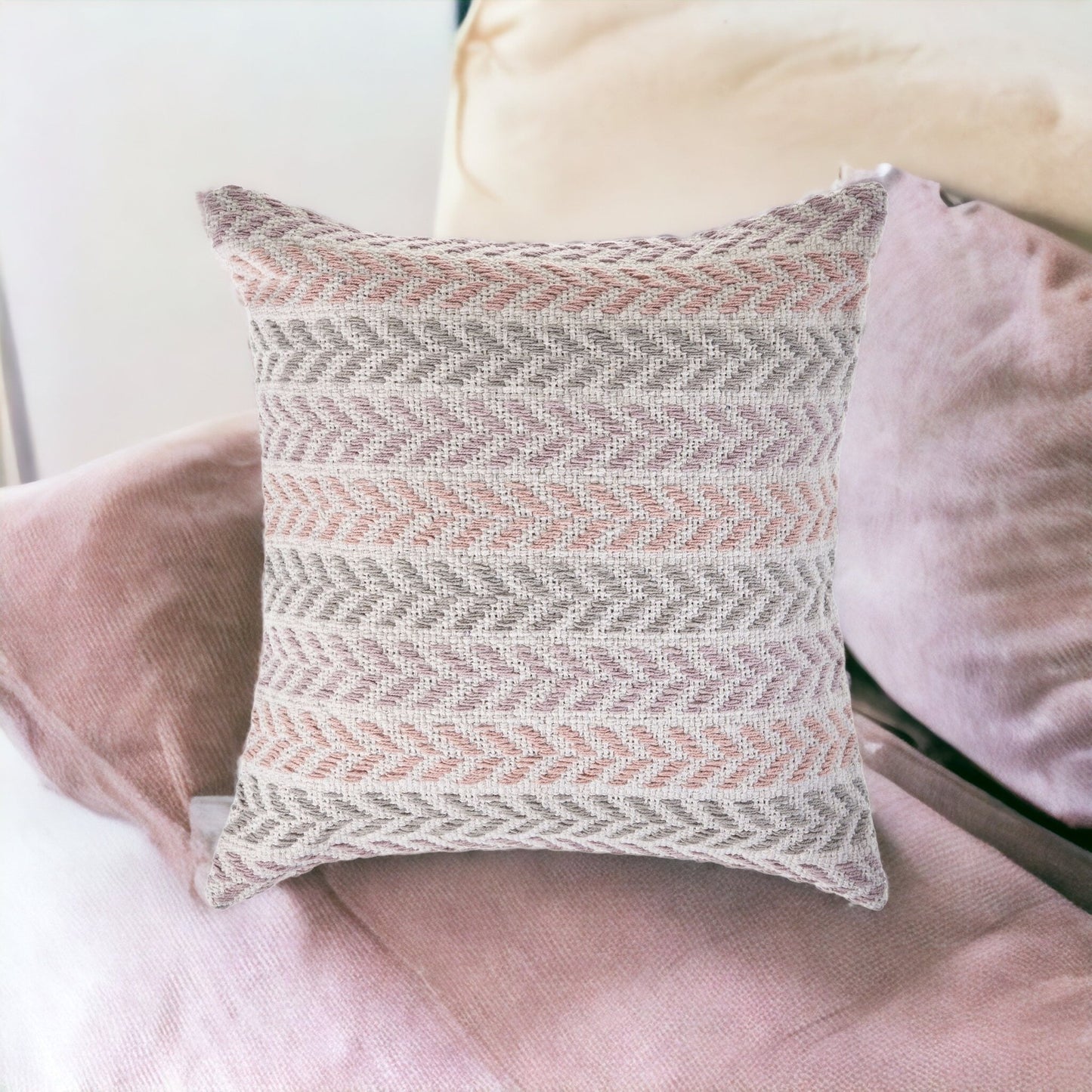 Set of Four 18" X 18" Gray Beach Chevron Cotton Zippered Pillow