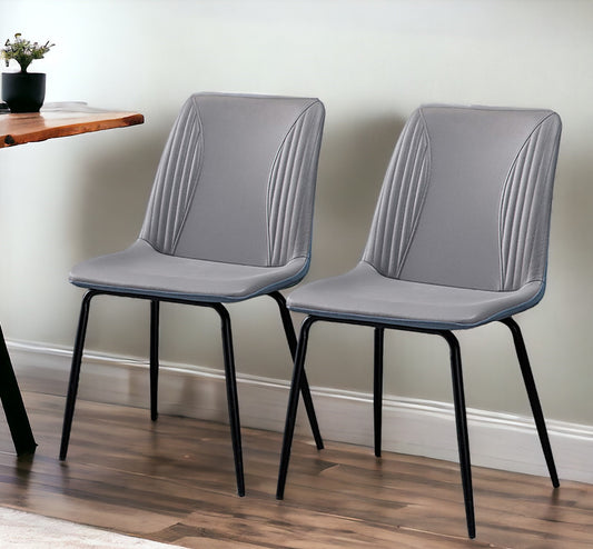 Set of Two Gray And Black Upholstered Faux Leather Dining Side Chairs