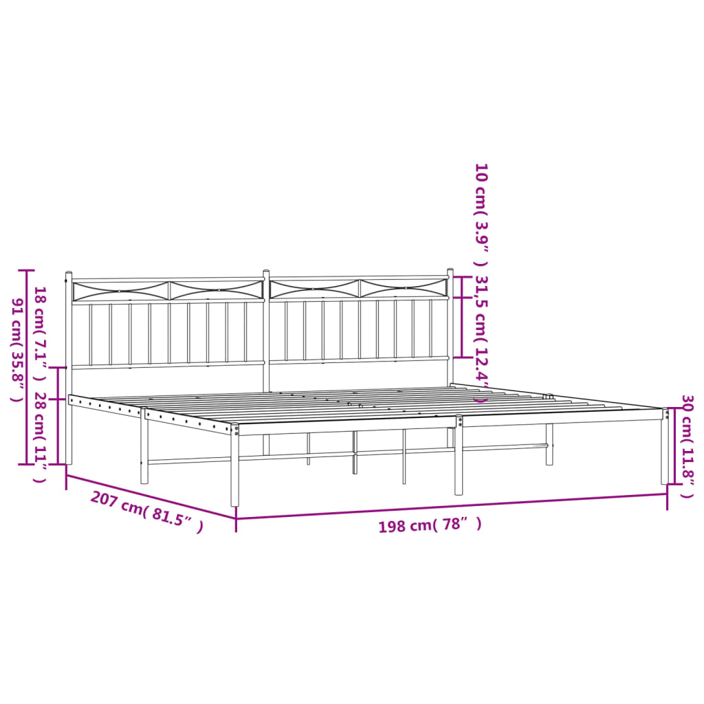 Metal Bed Frame without Mattress with Headboard White 76"x79.9"