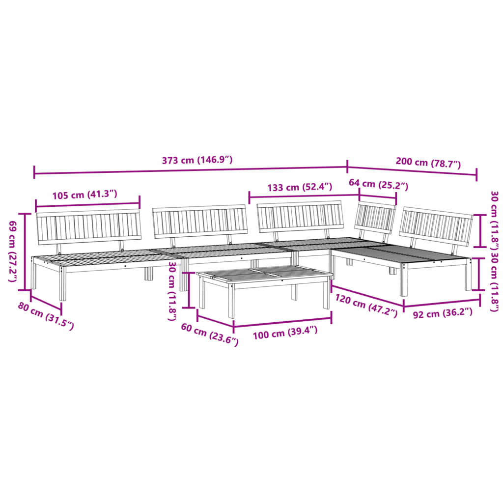 5 Piece Patio Pallet Sofa Set Solid Wood Acacia